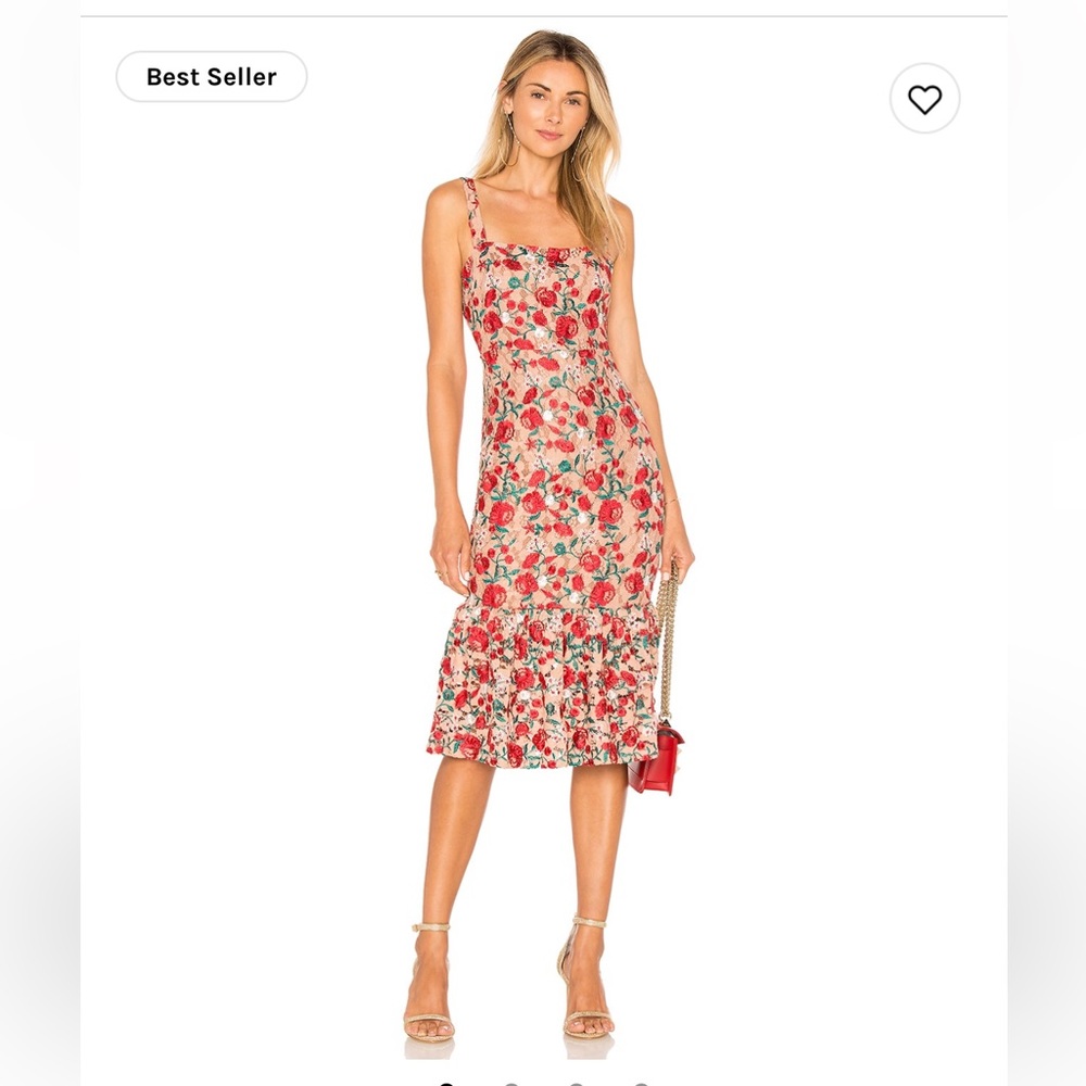 Lovers and Friends Under the Stars Midi Dress in Nude/Red